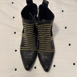 Anine Bing Black and Gold Studded Ankle Boots
